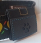 Preview: Wickeltäschchen vintage schwarz/schwarz mit bernsteinfarbiger und türkiser Naht. Motiv und Grösse wählbar.